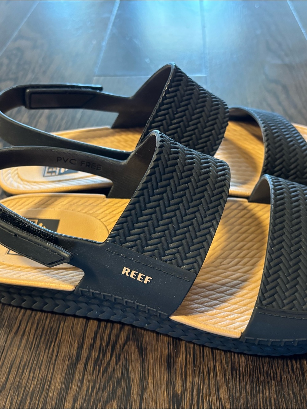 Reef Black Braided Strap Sandals with Tan Footbed